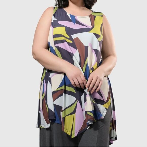 Alembika Amelie Sleeveless Tunic Tank Top Abstract Size 6 16-18 Lagenlook Casual - Picture 1 of 11